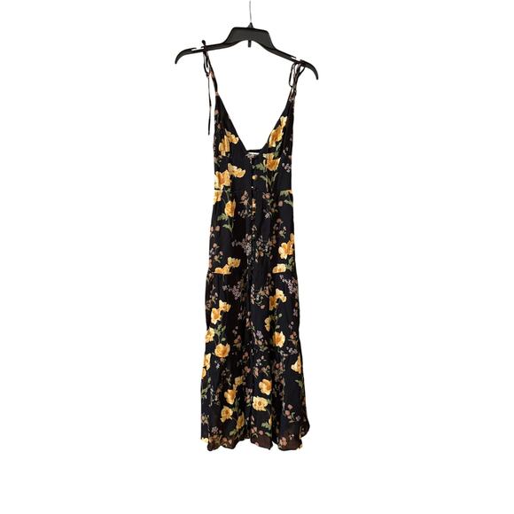 Reformation Jaden Black Floral Tie Strap Midi Dress - Size 2 - Picture 5 of 5